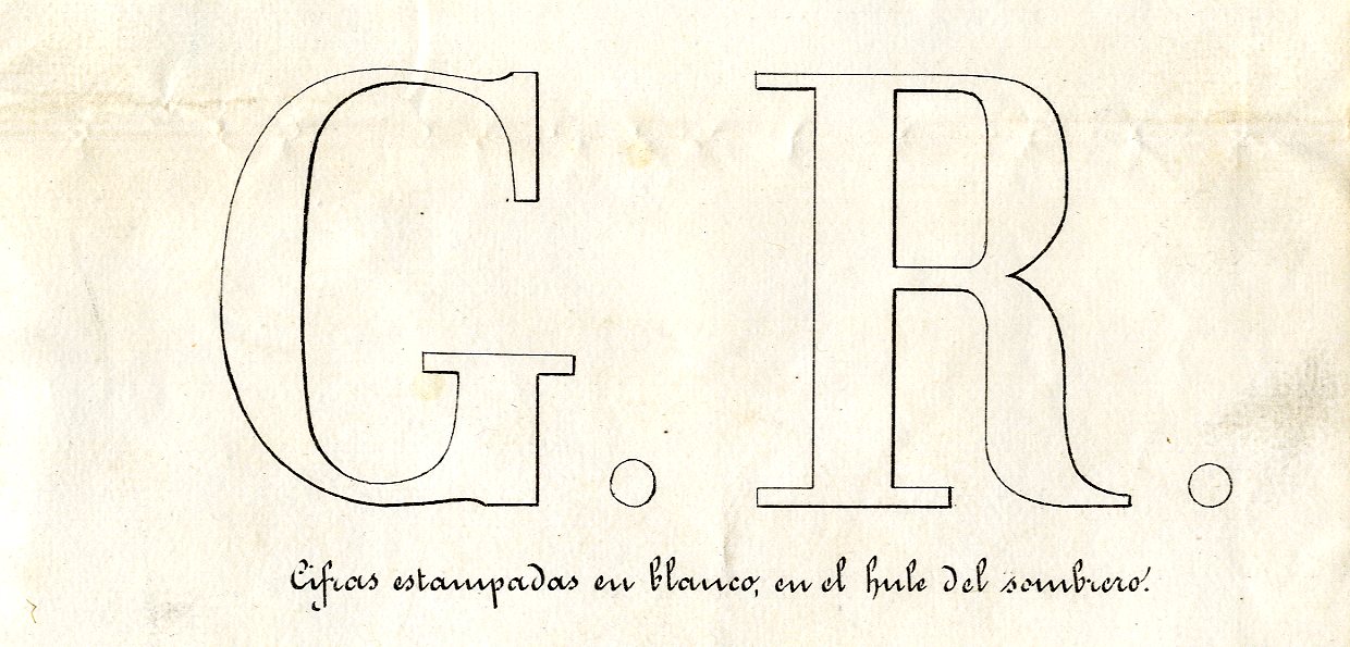 XIII-473/4 Dibujo del escudo con las iniciales que tienen que ir impresos en el sombrero