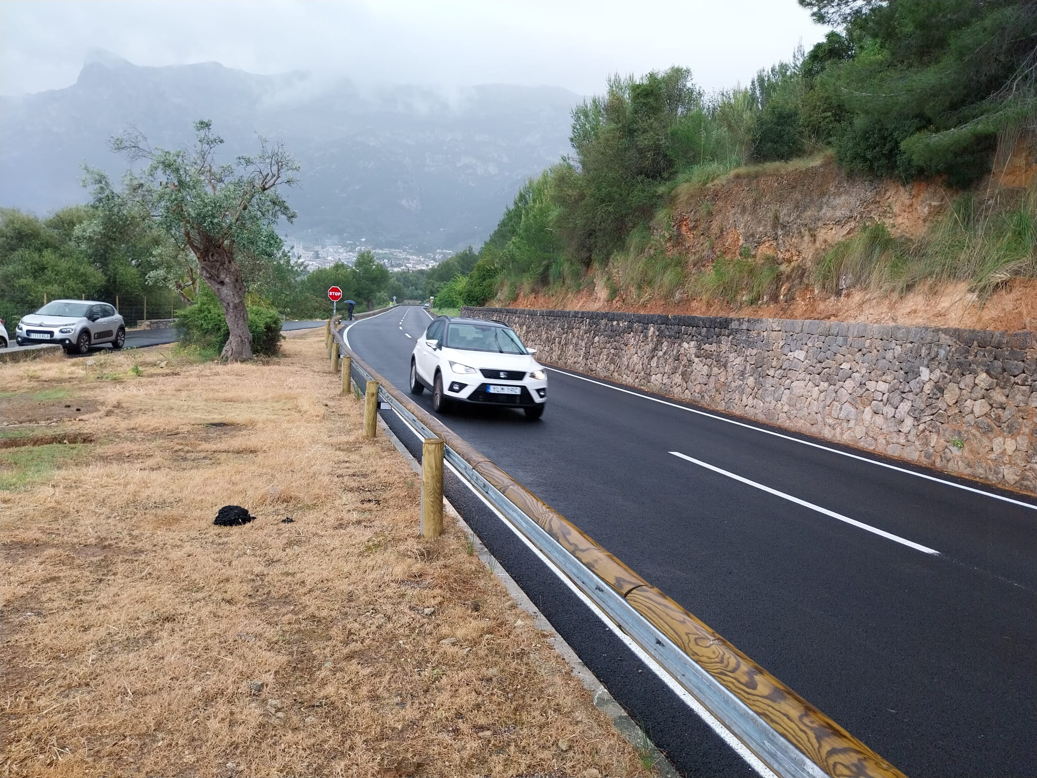 Imatge de la carretera Sóller-Llucalcari amb les noves barreres de seguretat i asfalt d'alta qualitat.